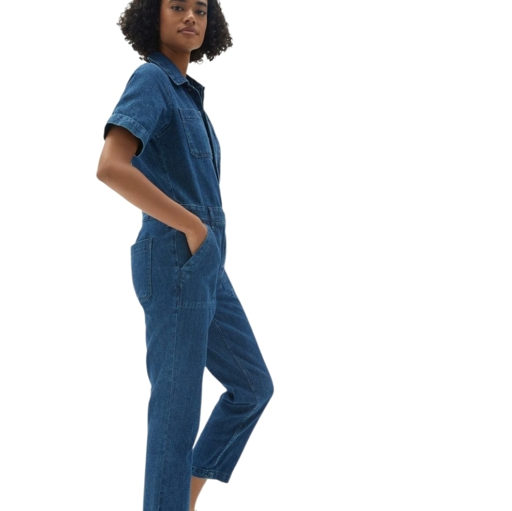 Everlane the Short Sleeve Denim Coverall in Blue Clean Girl Sustainable Casual
